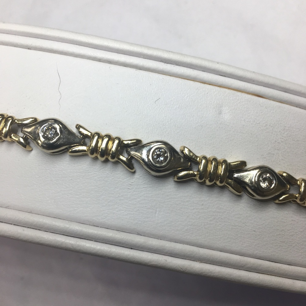 14K  yellow gold round diamonds bracelet - Picture 4 of 5